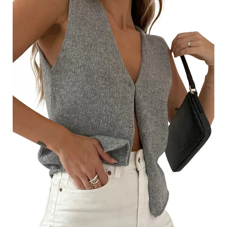 CHRONSTYLE Y2K Women Knitted Sweaters Vest Tops Casual Retro Sleeveless V-Neck Buttons Up Tank Summer Autumn Chic Vest 2022 Club B