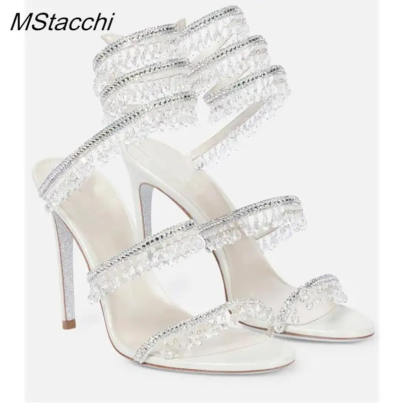 Crystal Wrap Sandals Women Summer Wedding Shoes High Heel Party Shoes Ankle Strappy Sandals Designer Stiletto Heel Shoes