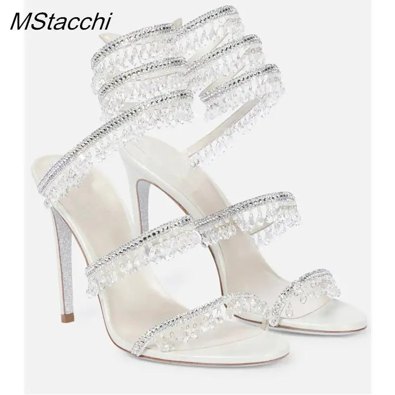 Crystal Wrap Sandals Women Summer Wedding Shoes High Heel Party Shoes Ankle Strappy Sandals Designer Stiletto Heel Shoes