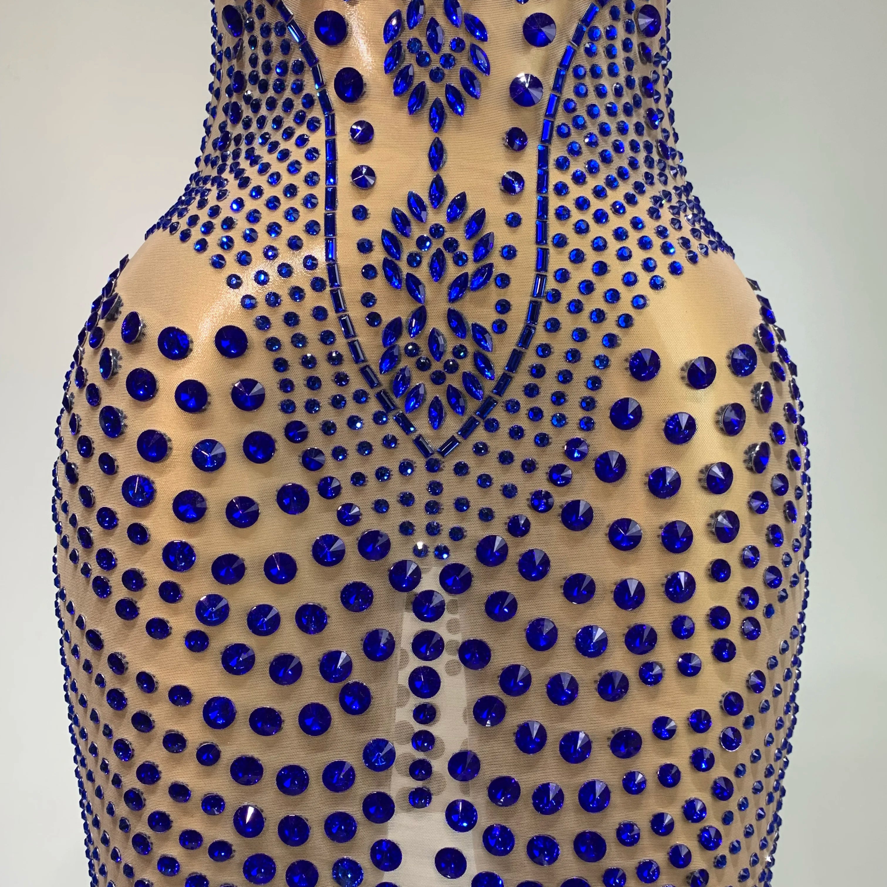 Luxury Birthday Dress Women Rhinestones Sexy Transparent Mesh Mini Dress Evening Party Nightclub Stage Performance Costume