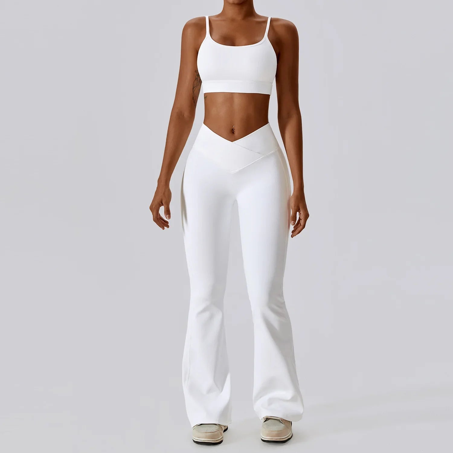 2PCS Seamless Yoga Set Gym Clothes Sportswear Yoga Suits For Women Fitness Rib Tracksuits Sports Bra Gym Leggings Sports Suits Swan White Set-1 CHINA