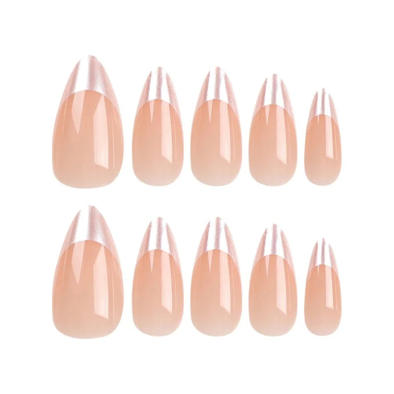 24Pcs Almond-Shaped Press-On Nails Simple&Elegant Reusable Minimalist Fake Nails with French Tips for Women&Girls Daily Wear