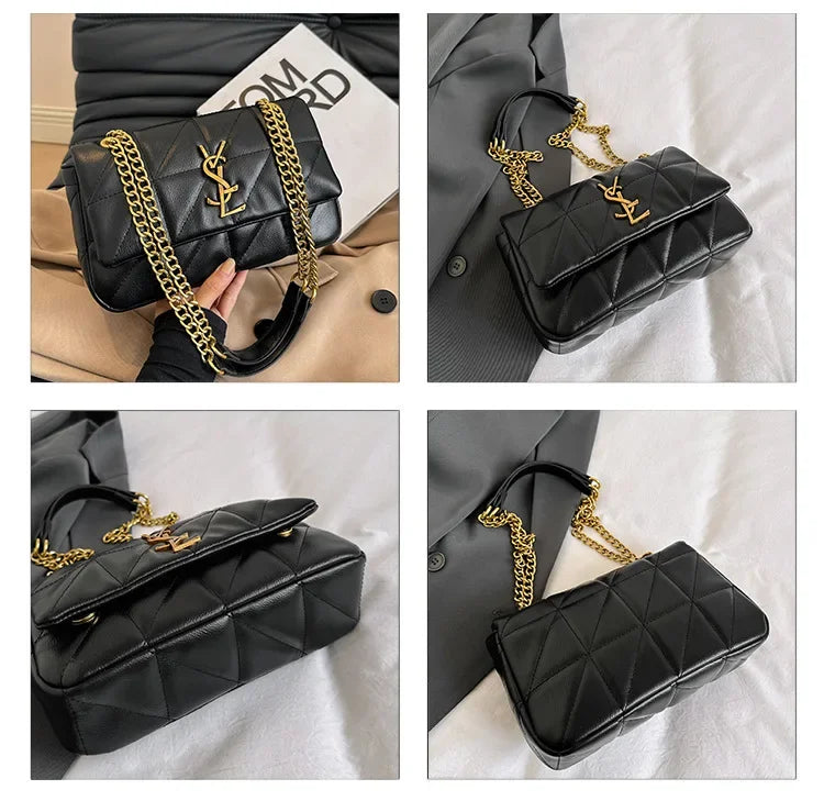 25Luxury Fashion Women's Chain Handbag PU Leather Girls Shoulder Messenger Bag Brand lightweight Commuting Bag Tassel Square Bag
