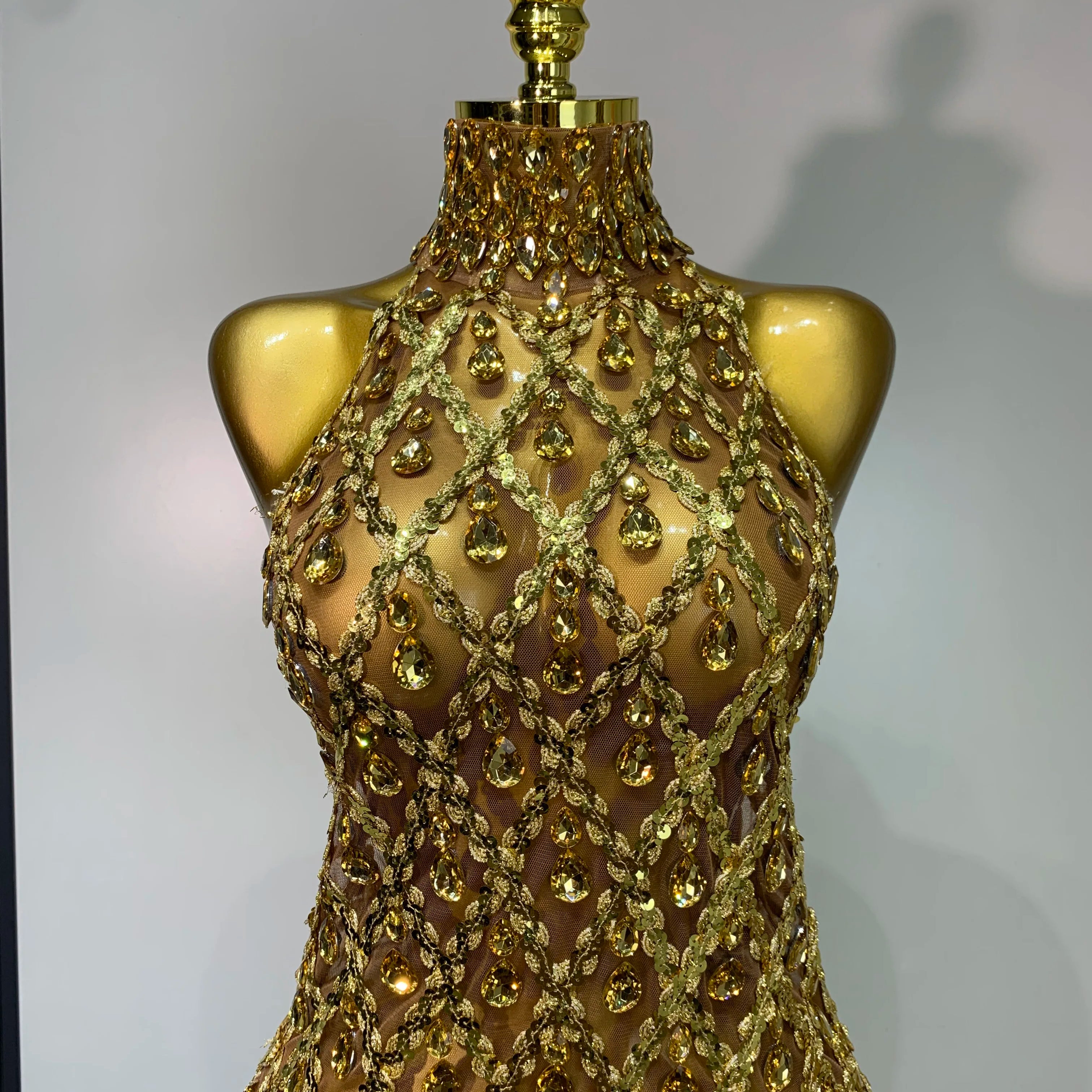 Women Sexy Stage Shining Rhinestone Sequins Dress Evening Prom Luxury Birthday Dress Transparent Performance Singer Club Dress