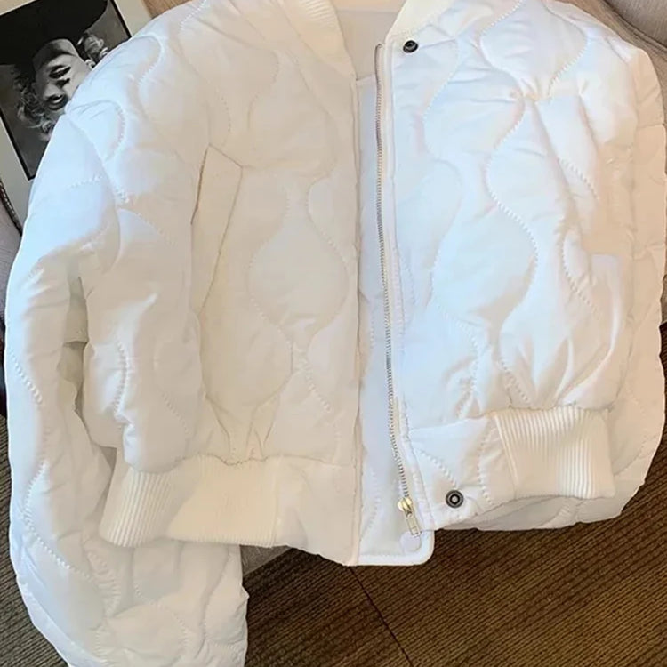 White Women Light Parkas Designed Winter Korean Slim Puffer Coat Casual O Neck Thick Cotton Padded Female Short Jacket
