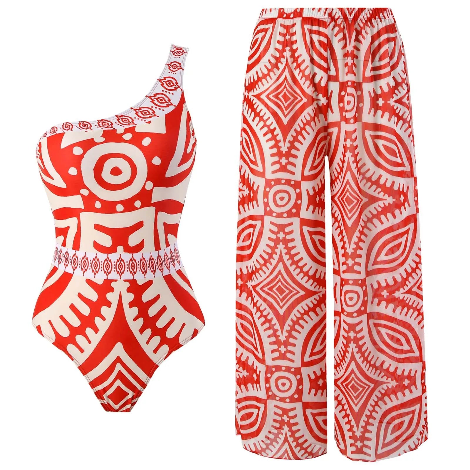 New Hollow Out One Pieces Swimwear+Skirt Bathing Suit Retro Matching Set for Women Two Peices Swimwsuit Bikinis Monokini Set 6