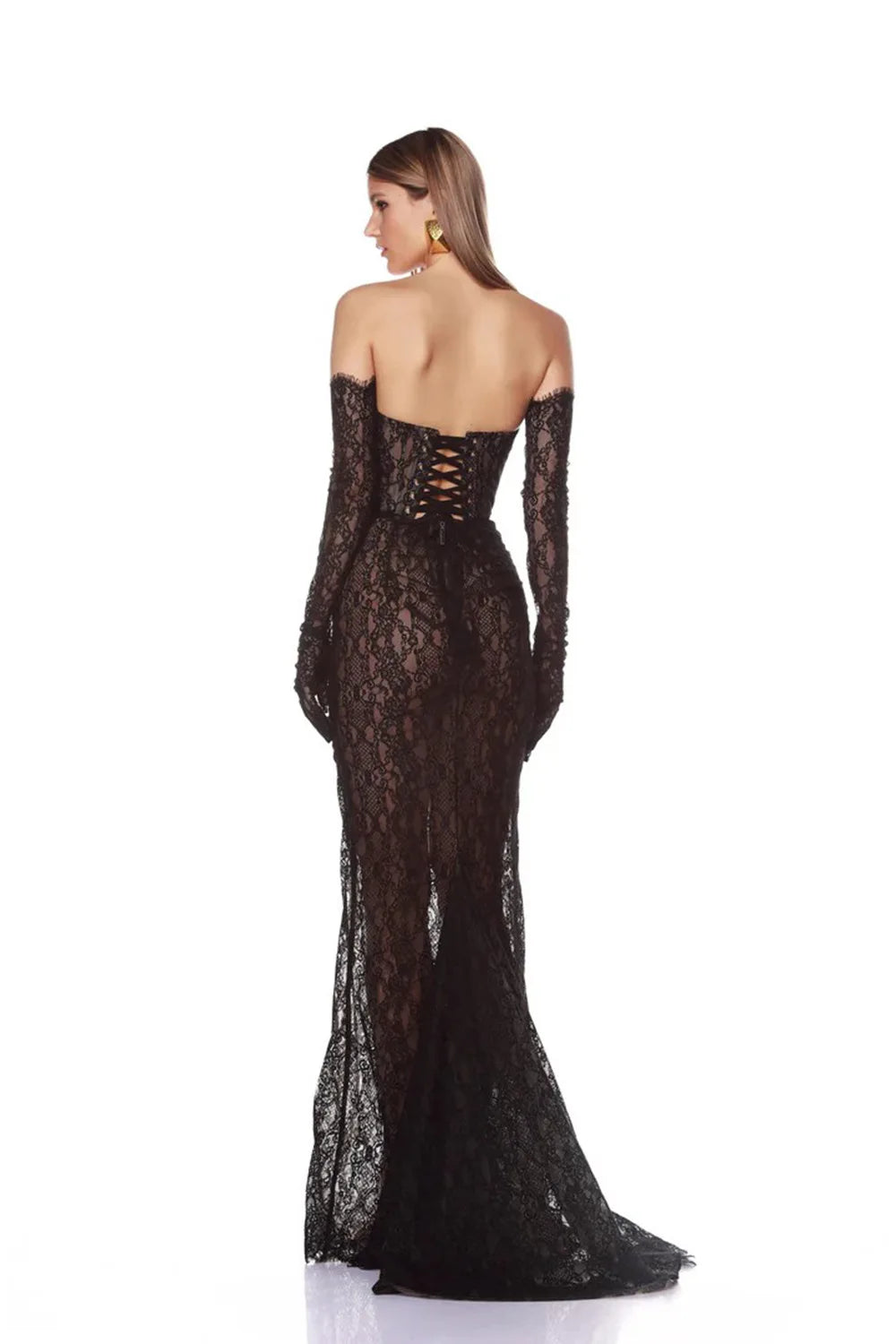 Top Quality Women Sexy Off the Shoulder Lace Bodycon Long Maxi Dress Gloves Celebrate Elegant Evening Party Prom Outfit Vestido