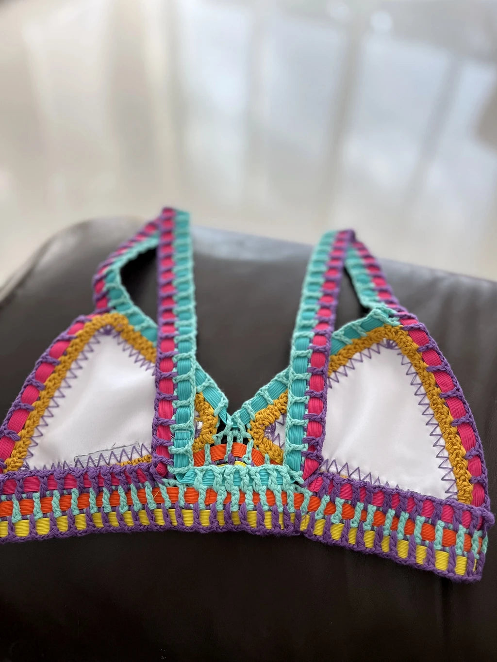 Women White Mulit Handmade Crochet Bikini Set Sexy Boho Swimwear Brazil Reversible Crochet Swimsuit Cute Bathing Suit Beachwear