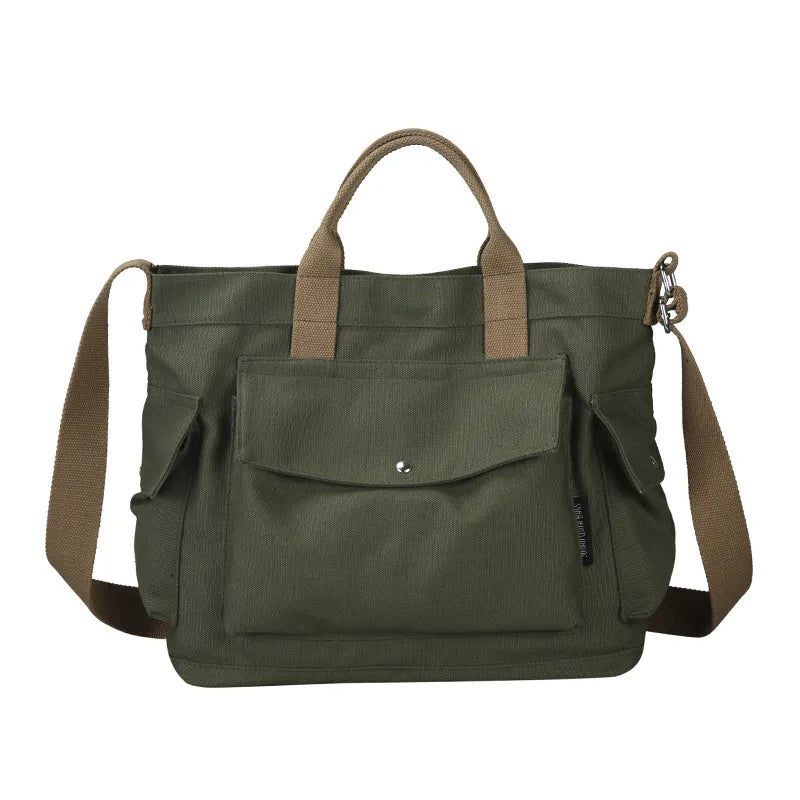 Unisex Bag Big Capacity Crossbody Shoulder Bags Women Handbags Black/White/Green/Yellow Solid Color Canvas School Bag Large Tote Green 33x16x29cm