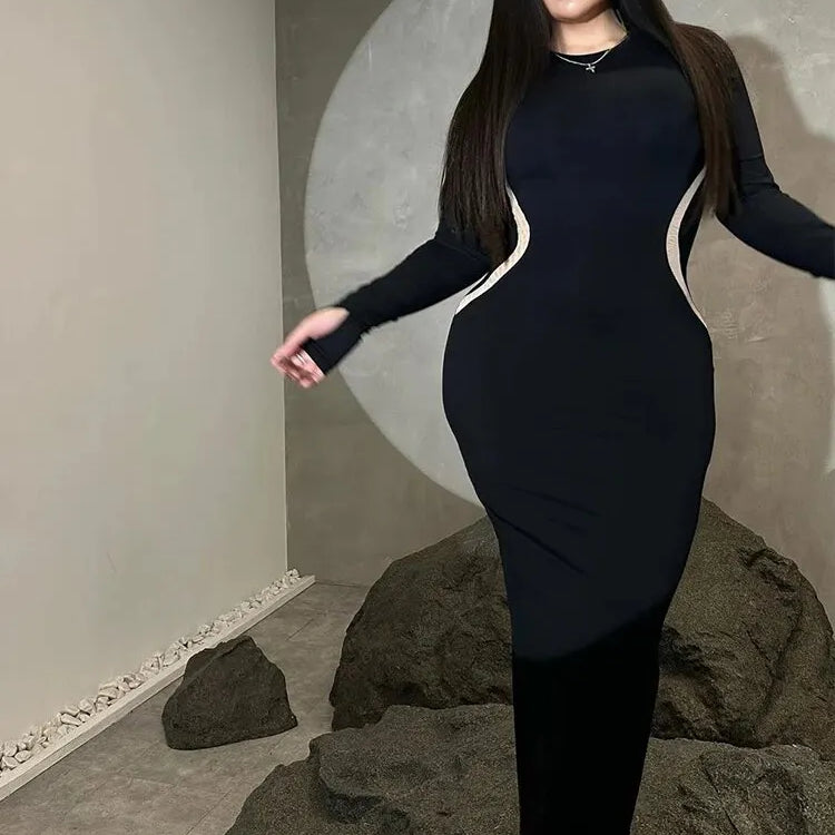 Women Autumn Winter Long Sleeve Party Club Streetwear Bodycon Black Long Dress Wholesale Items For Business