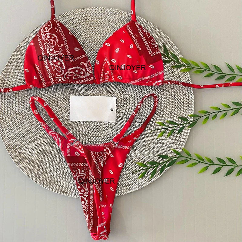 QINJOYER Women Swimwear Bikini Set Thong Swim Suit Women Bathing Suits Bikini Biquini Brazilian Swimwear Red