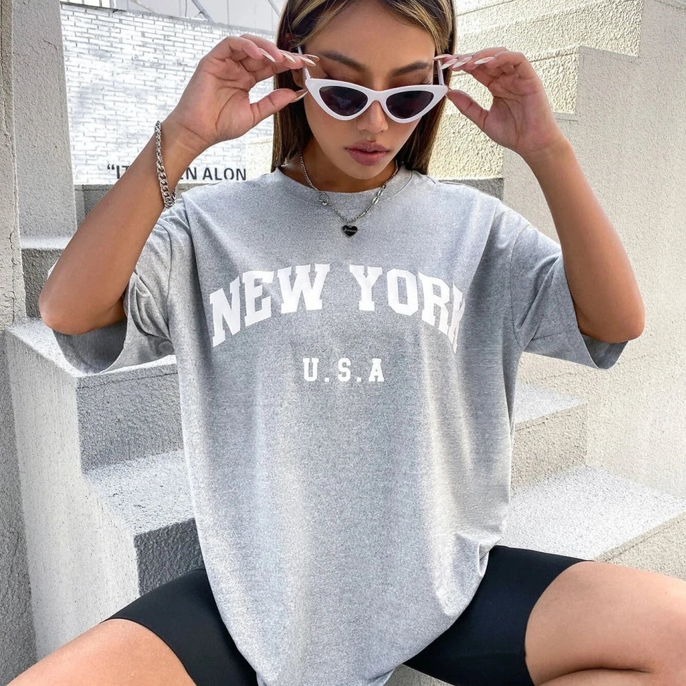 U.S.A New York USA City Street Printed Women T Shirts Breathable Summer T-Shirt Fashion Tees Clothing O-Neck Short Sleeve