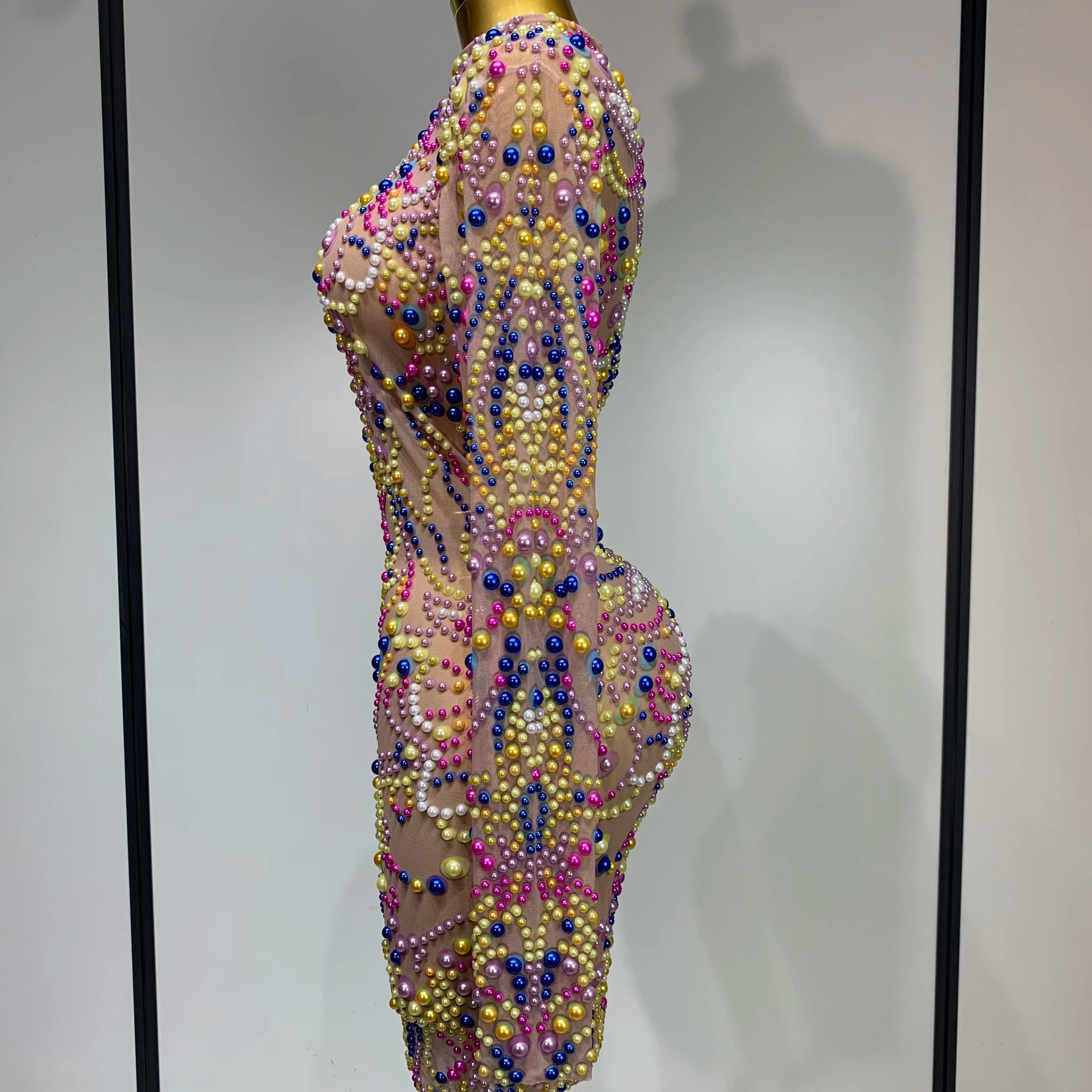 Women Sexy Transparent Mesh Stage Performance Costume Dancer Singer Nightclub Elagant Evening Party Luxury Birthday Dress