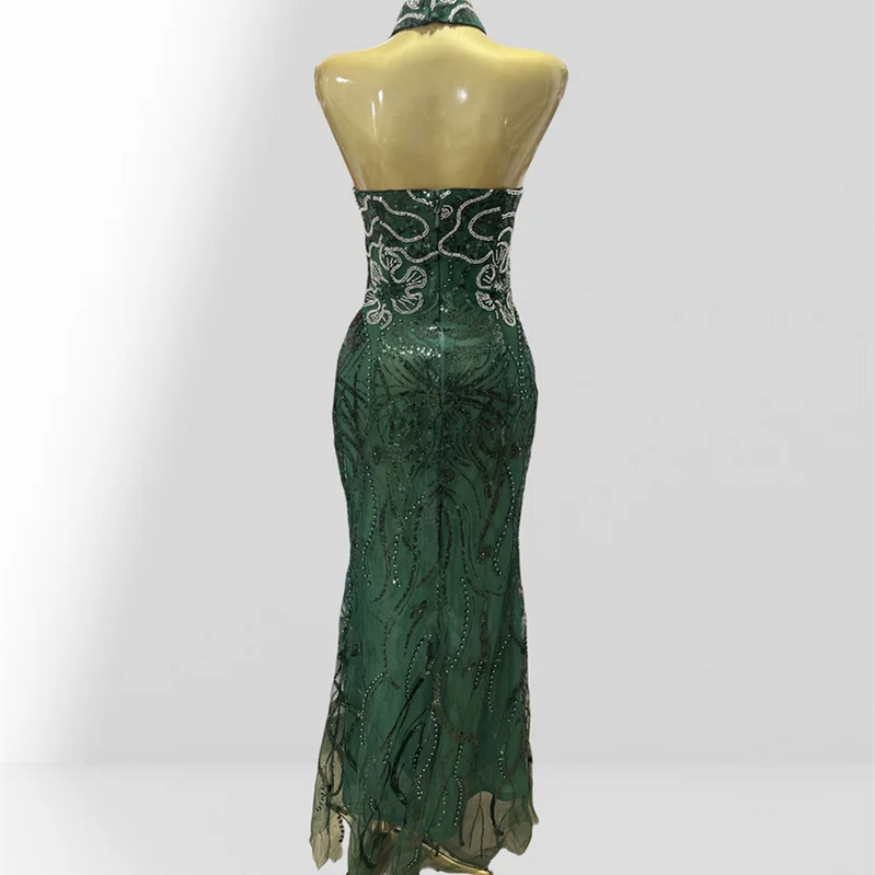 Luxury Green Women Gown Dress Celebrity Birthday Vestido Sparkling Diamond Pearl Beading Sequin Embroidery Floor Length Dress