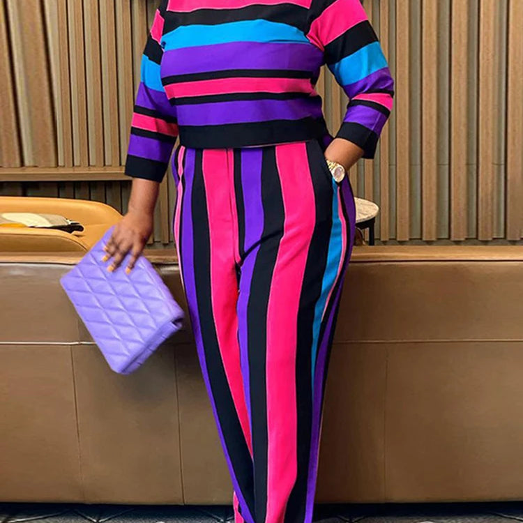 Curvy Woman Clothes Plus Size Autumn 2 Piece Outfit Set Elegant Pants and Blouse Set Ladies Casual Outfits