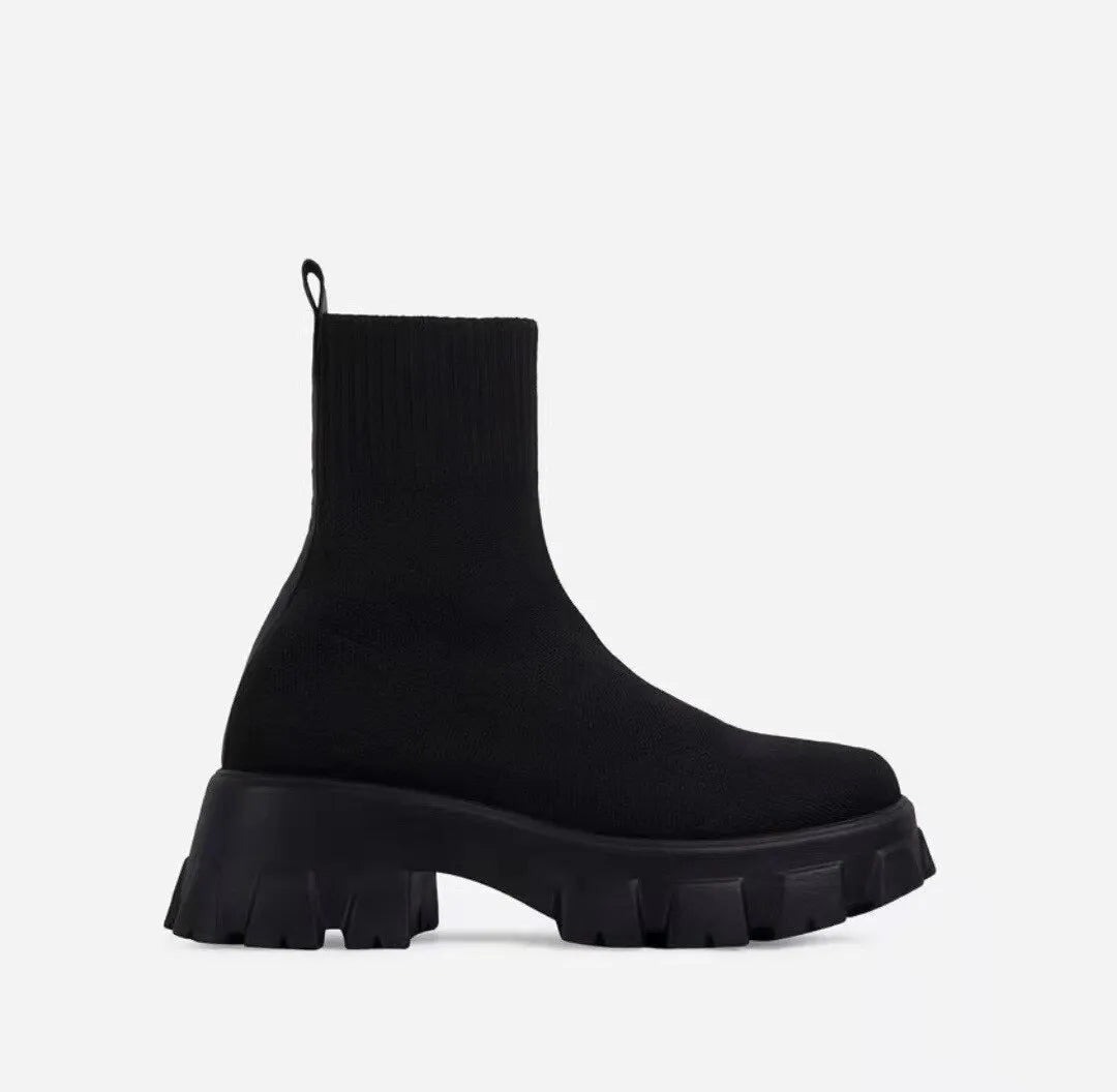 Autumn Winter Couple Shoes Women Thick-Soled Casual Large Size Red Knitted Short Boots Fashion Women Boots Size 36-41