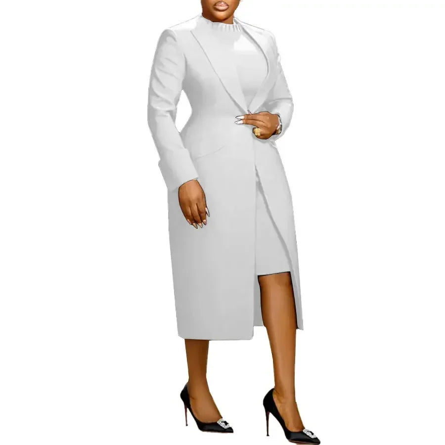 CM.YAYA Women's Set Full Sleeve Long Blazer Coat+ Long Dress Suit 2025 Winter Streetwear Two 2 Piece Set Africa OL Work Outfits