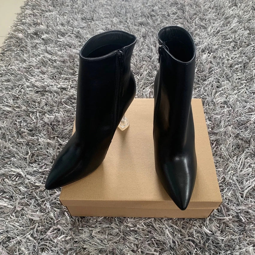 Ankle Boots Women Quality Pointed Toe Boots Female Fashion Short Boot Black High Heels Women Shoes Big Size 42