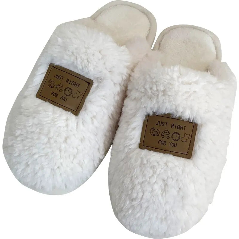 Home Cotton Slippers Couples Shoes Men Fur Cotton Women Winter Indoor Home Comfortable Warm Slides White