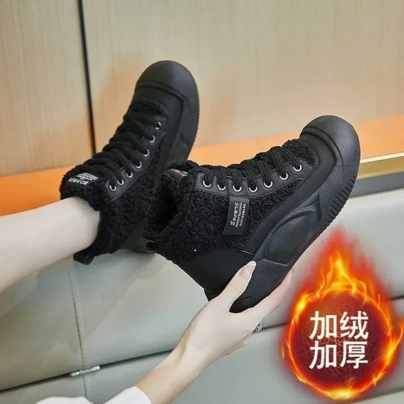 Women's Winter Ankle Boots New Casual Sports Warmed Skateboard Shoes Woman Platform Plus Plush Snow Boot Footwear Botas De Mujer YB28 black
