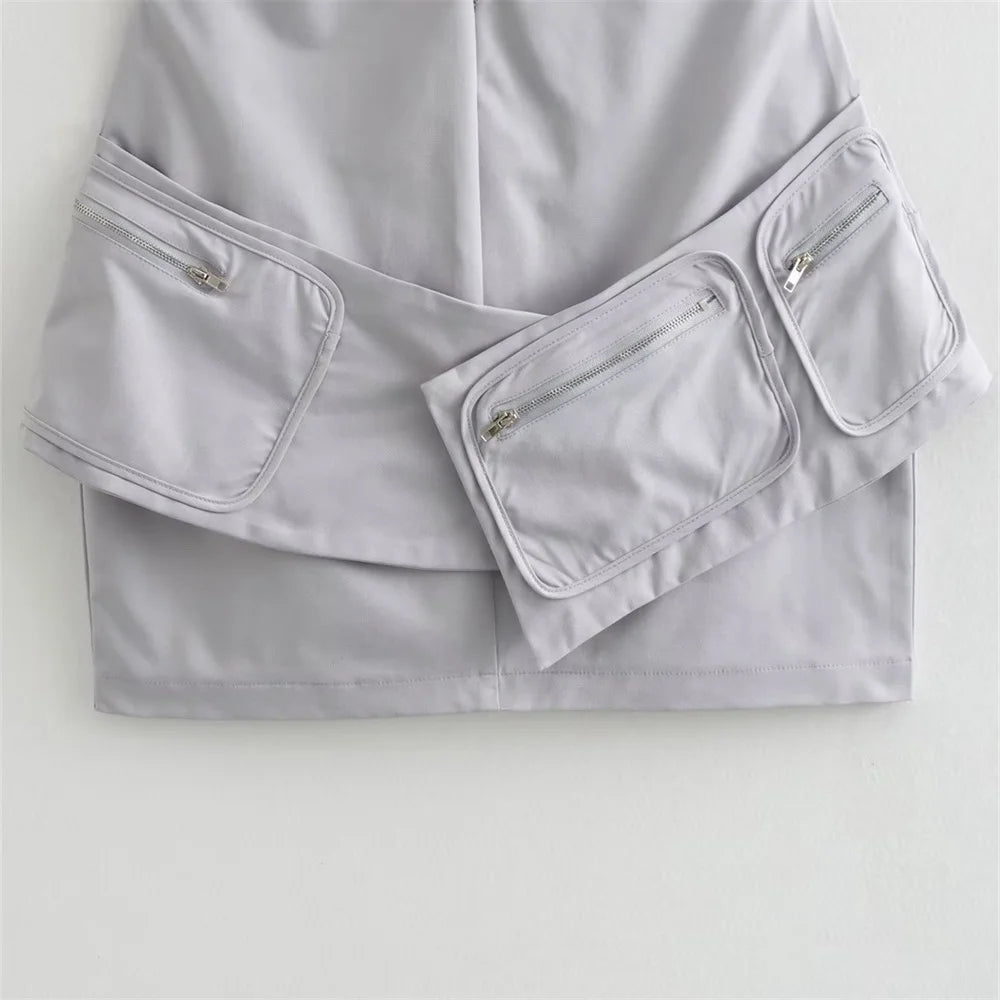 UNIZERA2023 Autumn and Winter New Women's Fashion Pocket Decoration Belt Sleeveless Dress Wrapped Hip Short Dress