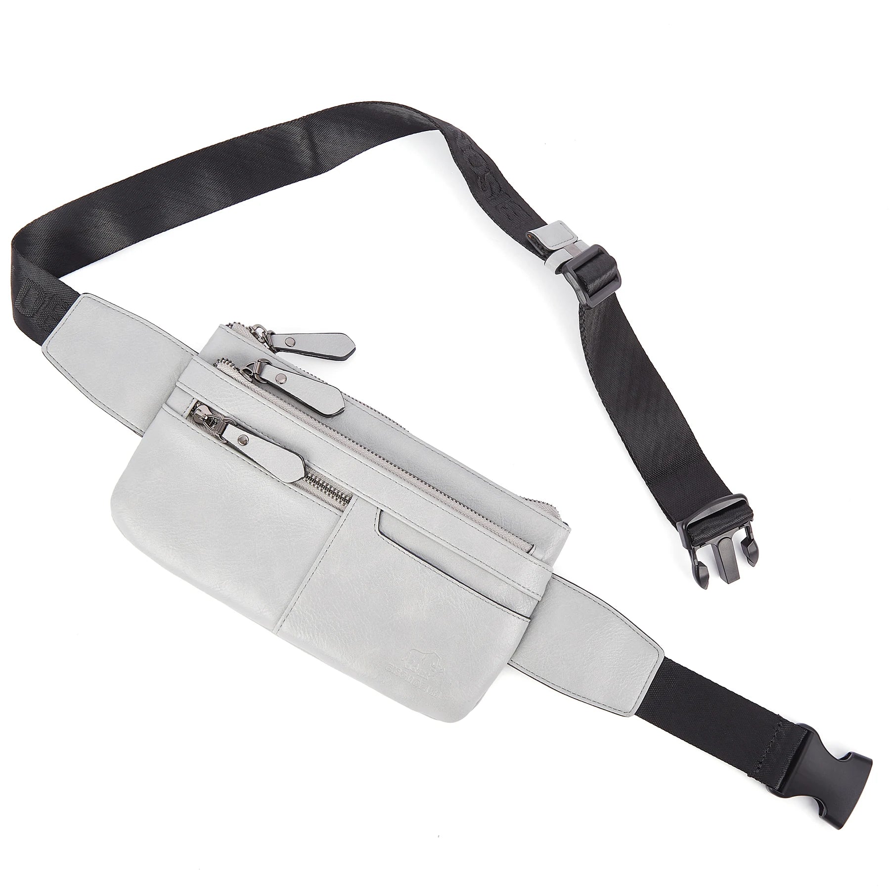 Leather Waist Bag Cell Phone Bags Men Women Travel Bag Retro Chest Purse Lightweight Casual Shoulder Bag Light Gray