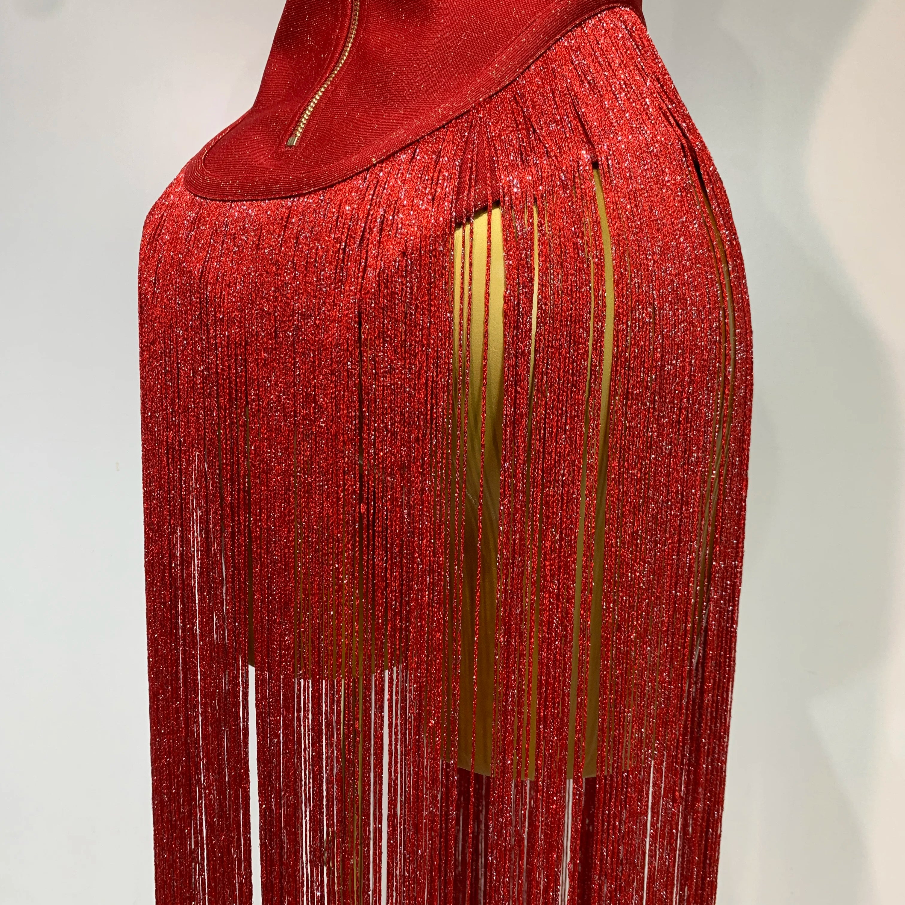 Fashion Design Long Tassel Patchwork Strapless Bandage Bodysuit Women Sexy High Street Evening Party Nightclub Hotwife Outfit