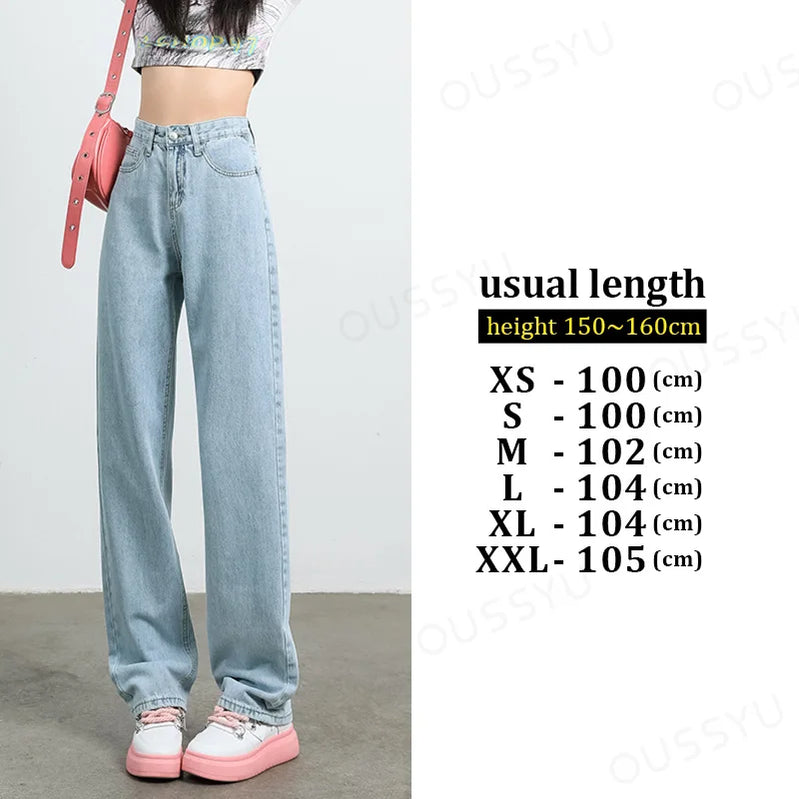 Jeans Women's High Waist Straight Wide Leg Cotton Y2K Denim Clothing Streetwear Vintage Fashion Pants Blue White Leisure Trouser Light blue-usual