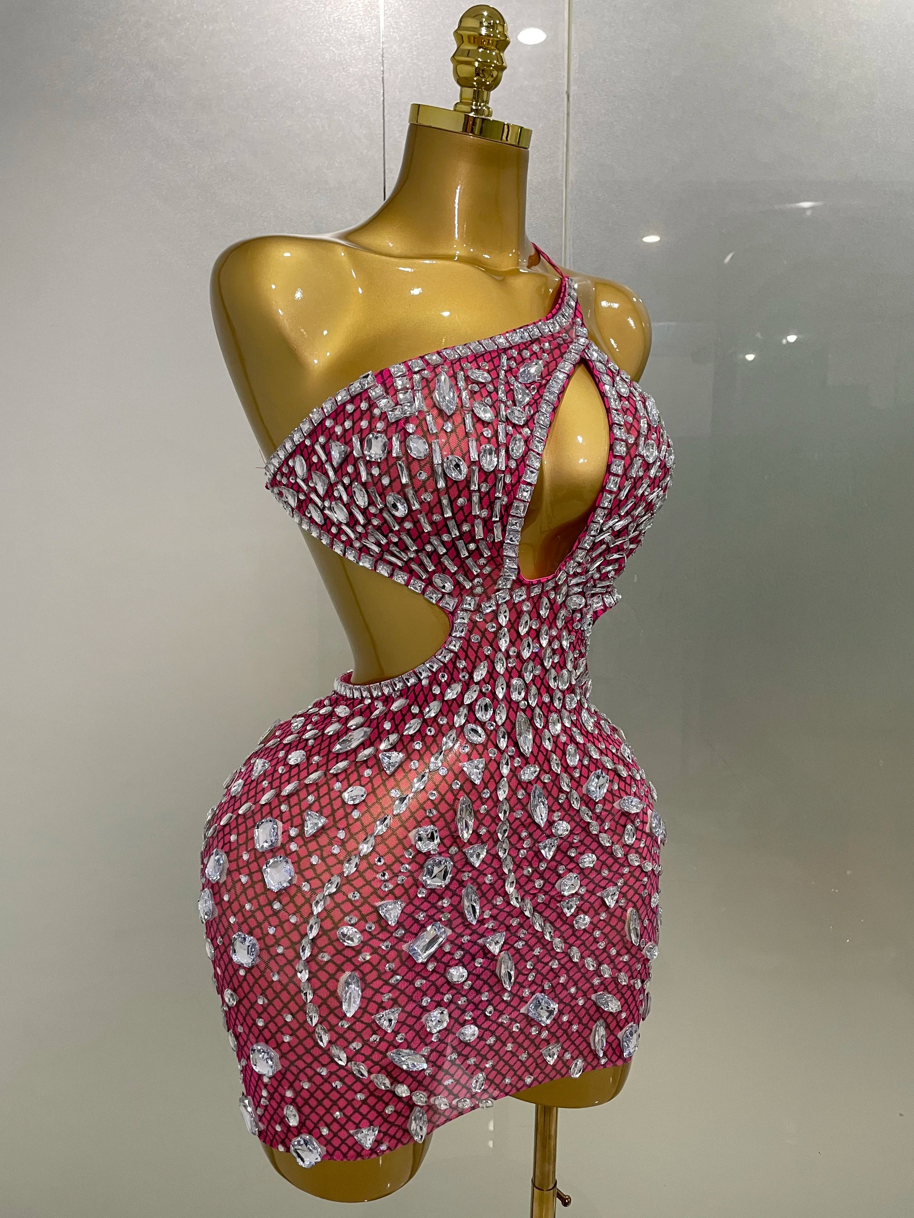 2025 New Arrival Luxury Sexy Backless Hollow Out Sparkle Diamond Evening Prom Women Birthday Celebrate Stage Nightclub Outfit