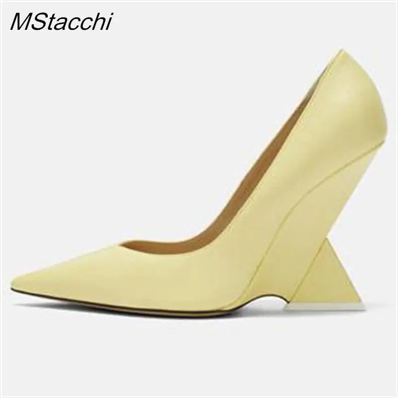 Runway Women Heels Pumps 2025 Designer Shoes Patent leather Pointed Toe Slingback Shallow Luxury Brand Strange Heel Woman Shoes