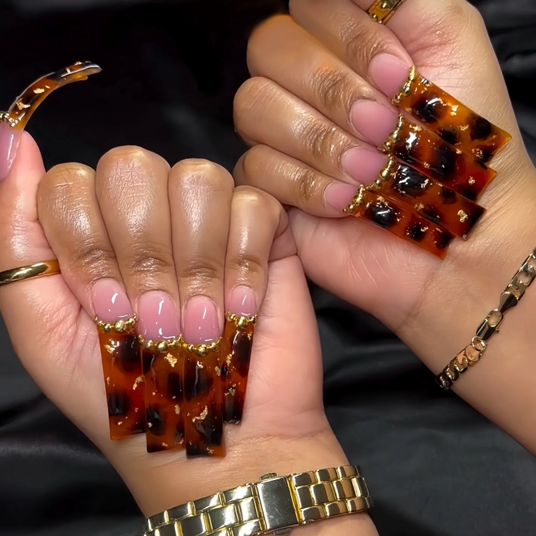 24Pcs Long Curve False Nails Colorful Smudge French Stripe Flower Press on Fake Nails Detachable Finished Full Cover Nails Tips