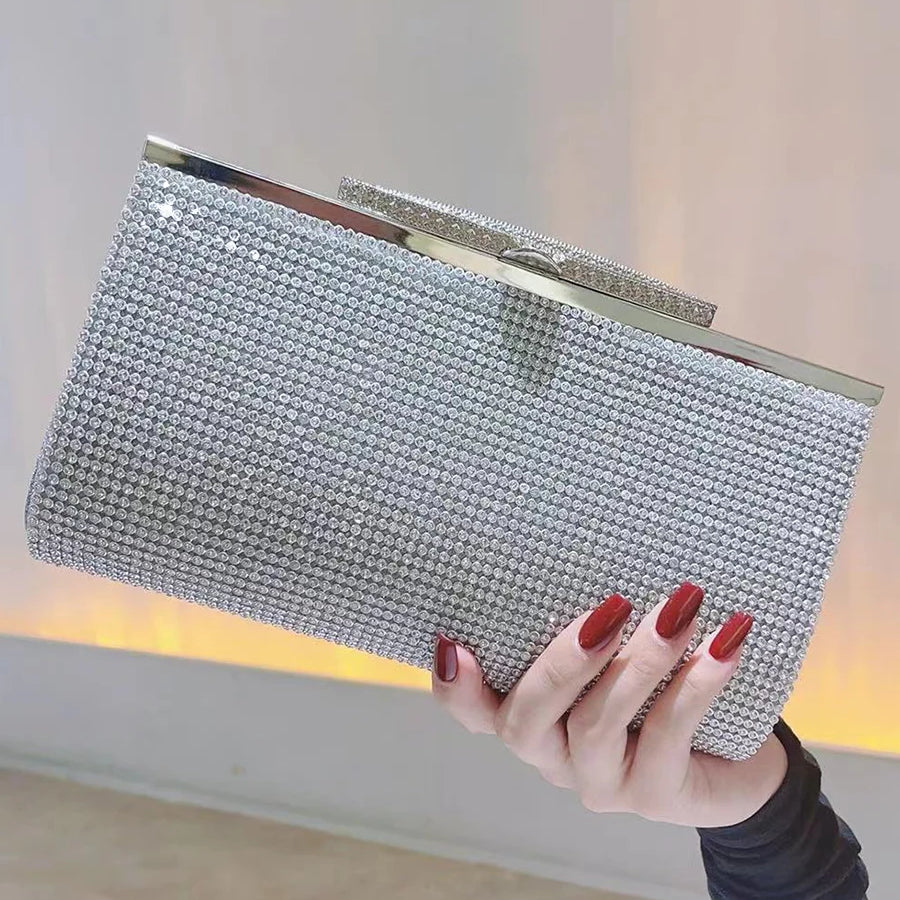 Glitter Rhinestone Clutch For Women Crystal Purse Crossbody For Bridesmaid Wedding Party Handbag Luxury Silver Evening Bag