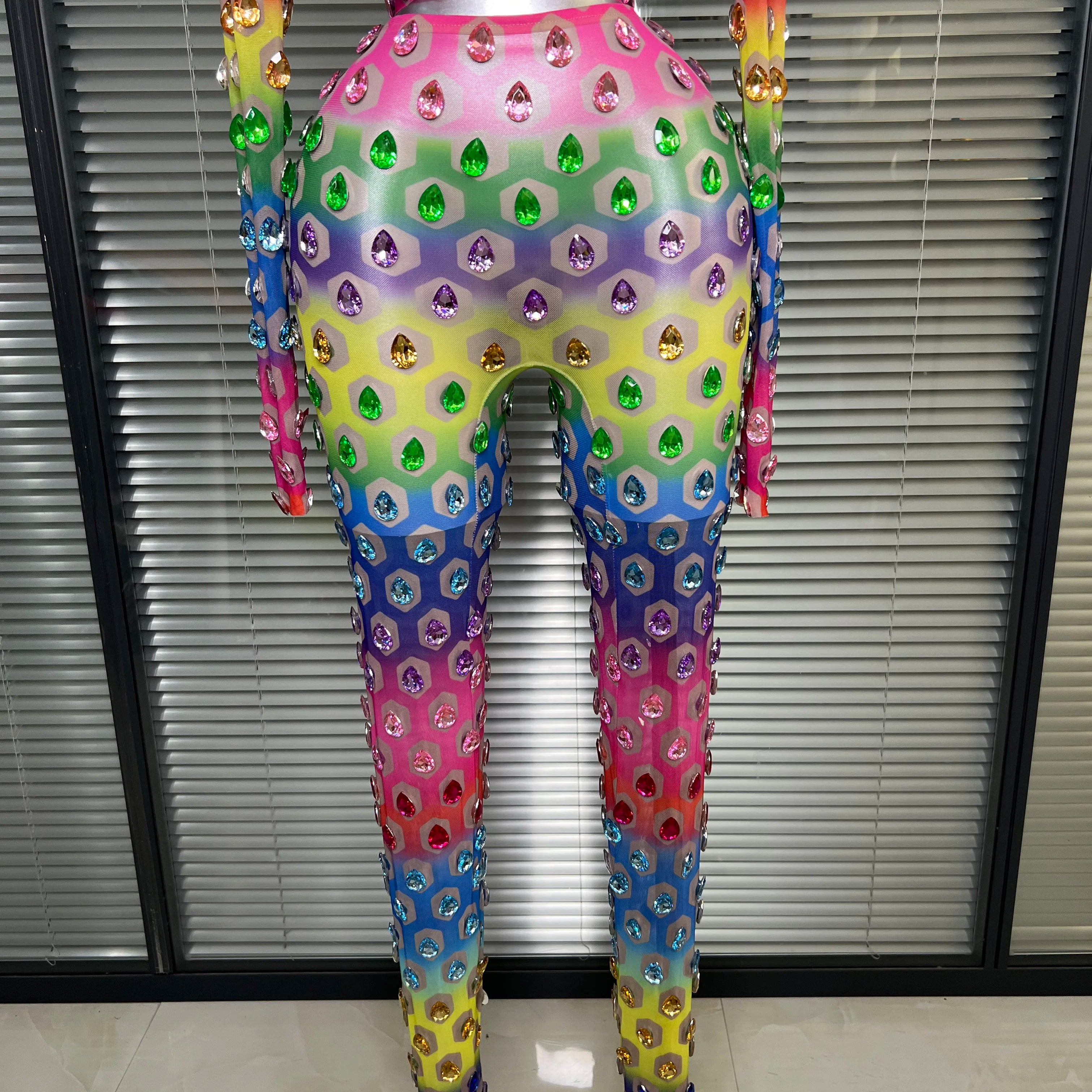 Women Sexy Two Pieces Set Crystal Diamond Night Club See Through Stretched Pants Suits Singer Dancer Stage Performance Costume