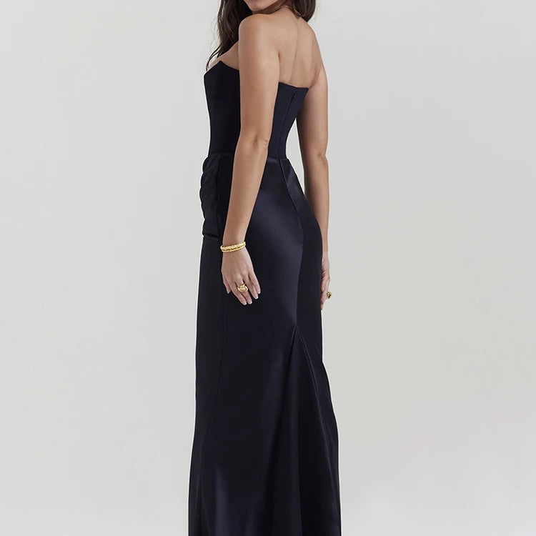 Elegant Strapless Bodycon Sexy Maxi Dress Women Black Fashion Off-shoulder Sleeveless Backless Club Party Long Dress