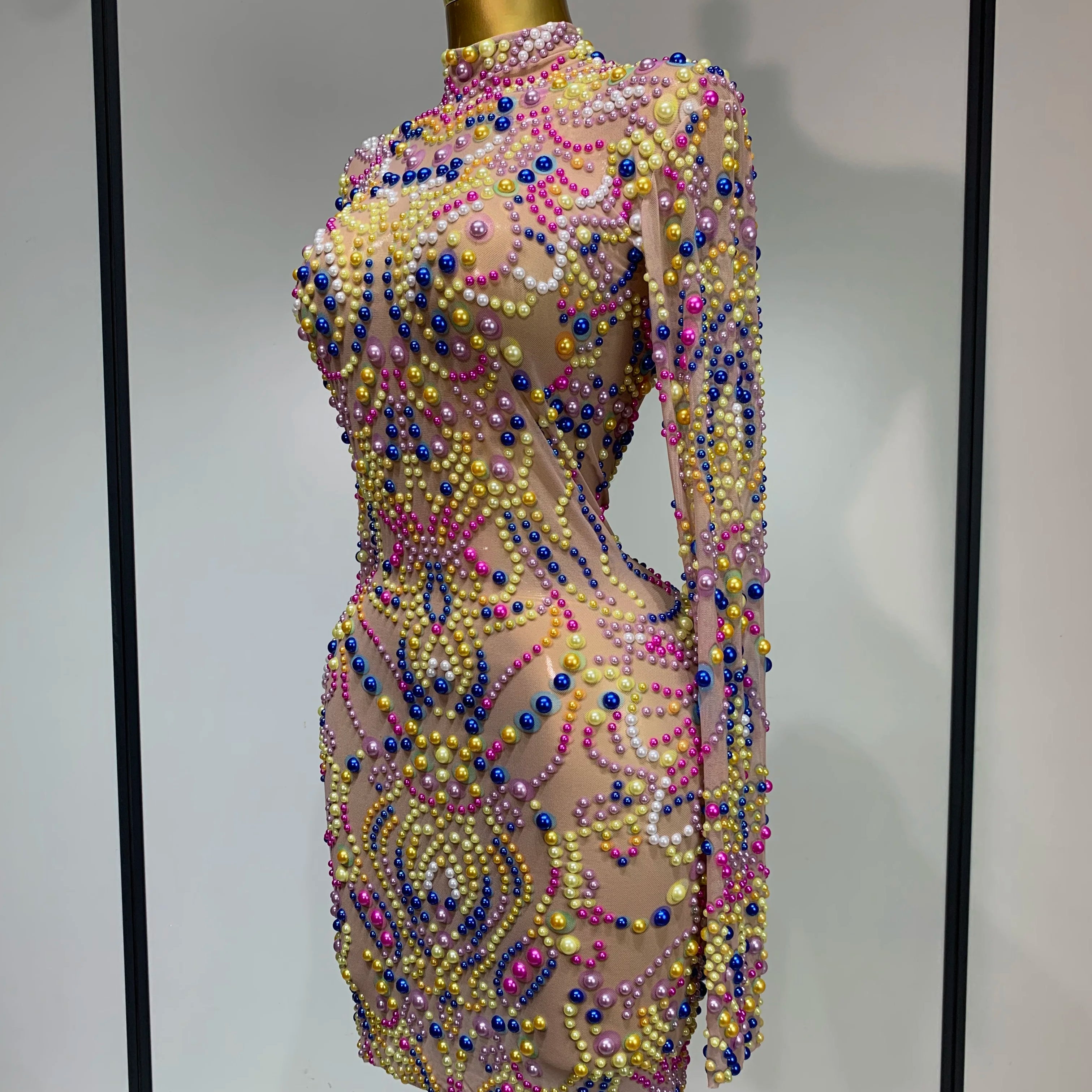 Women Sexy Transparent Mesh Stage Performance Costume Dancer Singer Nightclub Elagant Evening Party Luxury Birthday Dress