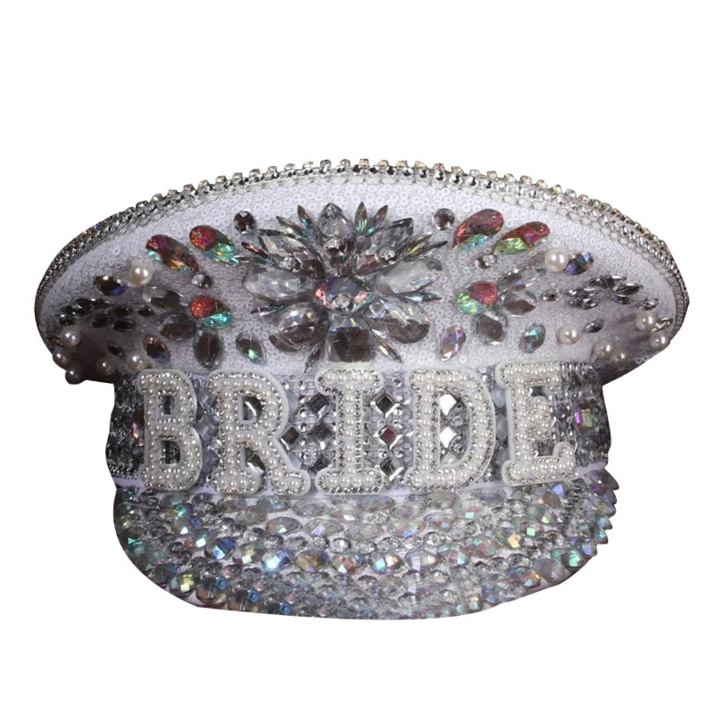 Rhinestones Bridal Hat for Wedding Glittering Fedora Sequin Hat Novelty-Party Hat Holiday Captain Hat for Bridal Shower 58 62cm 2