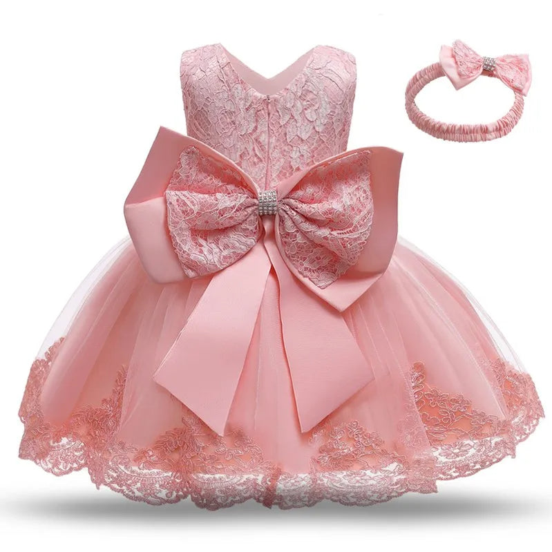 Toddler Baby Girl Dress Big Bow Baptism Dress for Girls First Year Birthday Party Wedding Dress Baby Clothes Tutu Fluffy Gown 648 QF