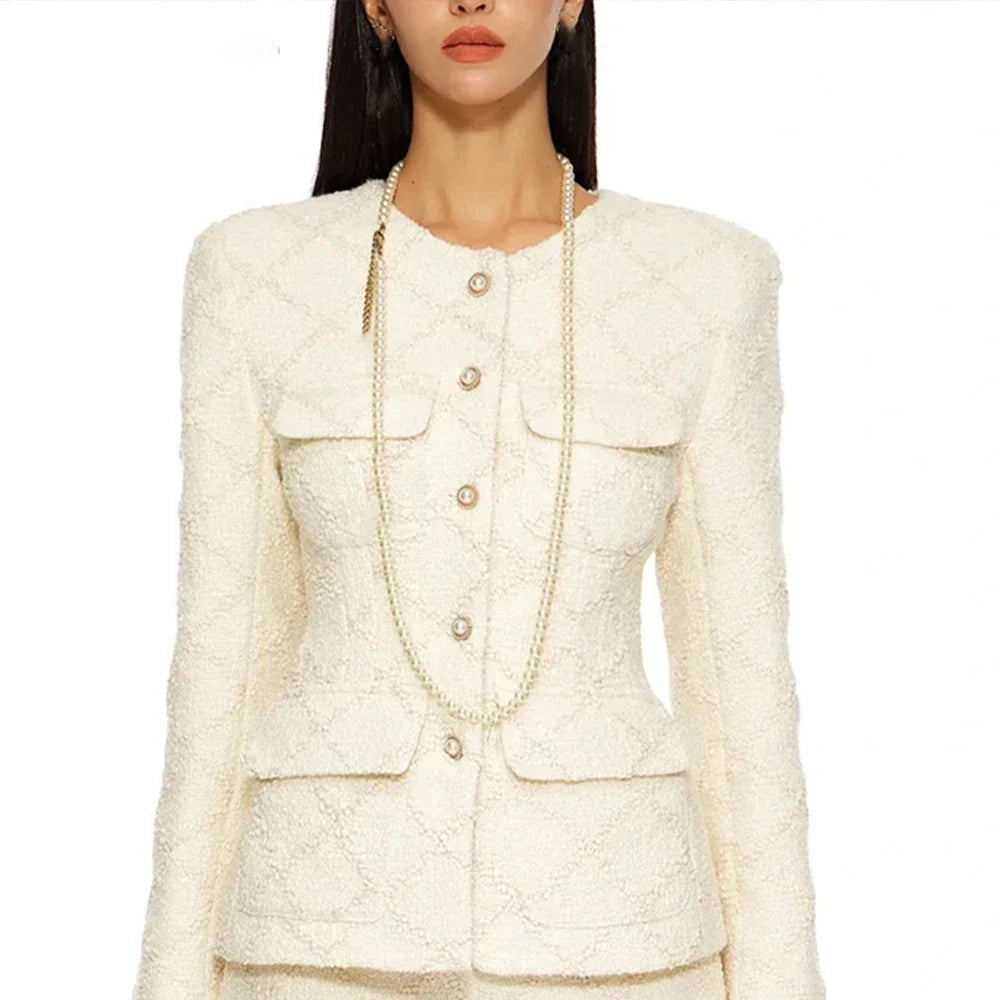 Solid Temperament Two Piece Sets For Women O Neck Long Sleeve Coat High Waist Shorts Elegant Set Female Fashion New