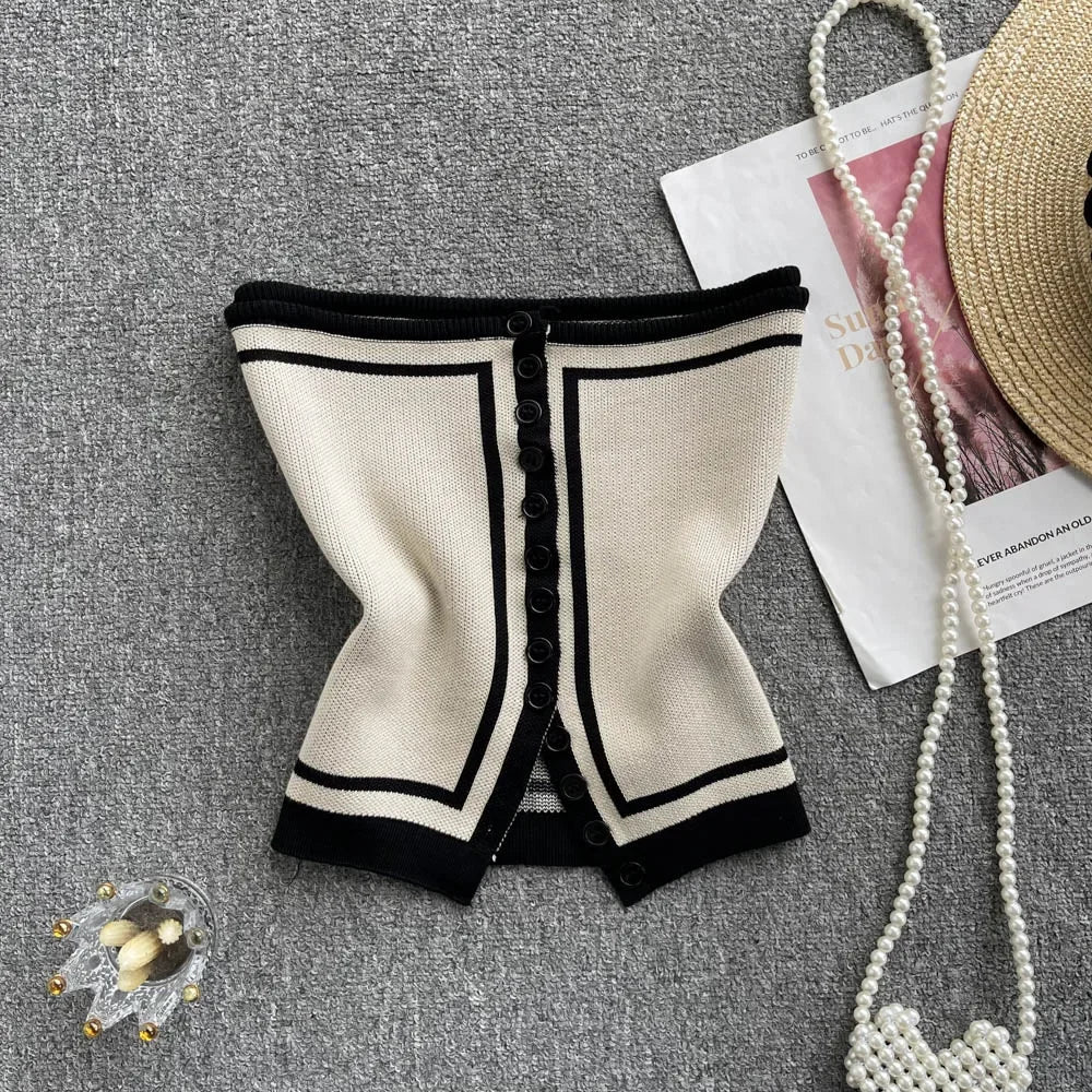 Sexy Chic Tube Knitted Slim Tanks and Camis Korean Fashion Crop Top Off Shoulder Basic Summer Women Clothes Y2k