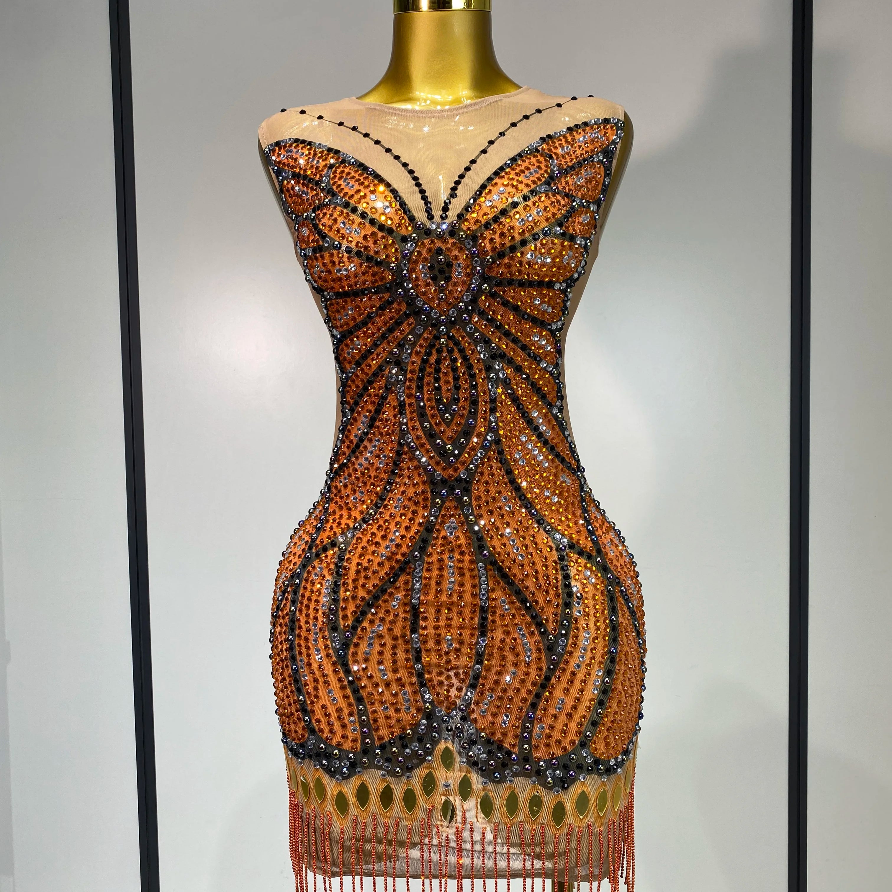 Luxury Rhinestones Mesh Long Dress 2025 Elegant Sexy Sleeveless Birthday Evening Party Gown Performance Singer Stage Outfit