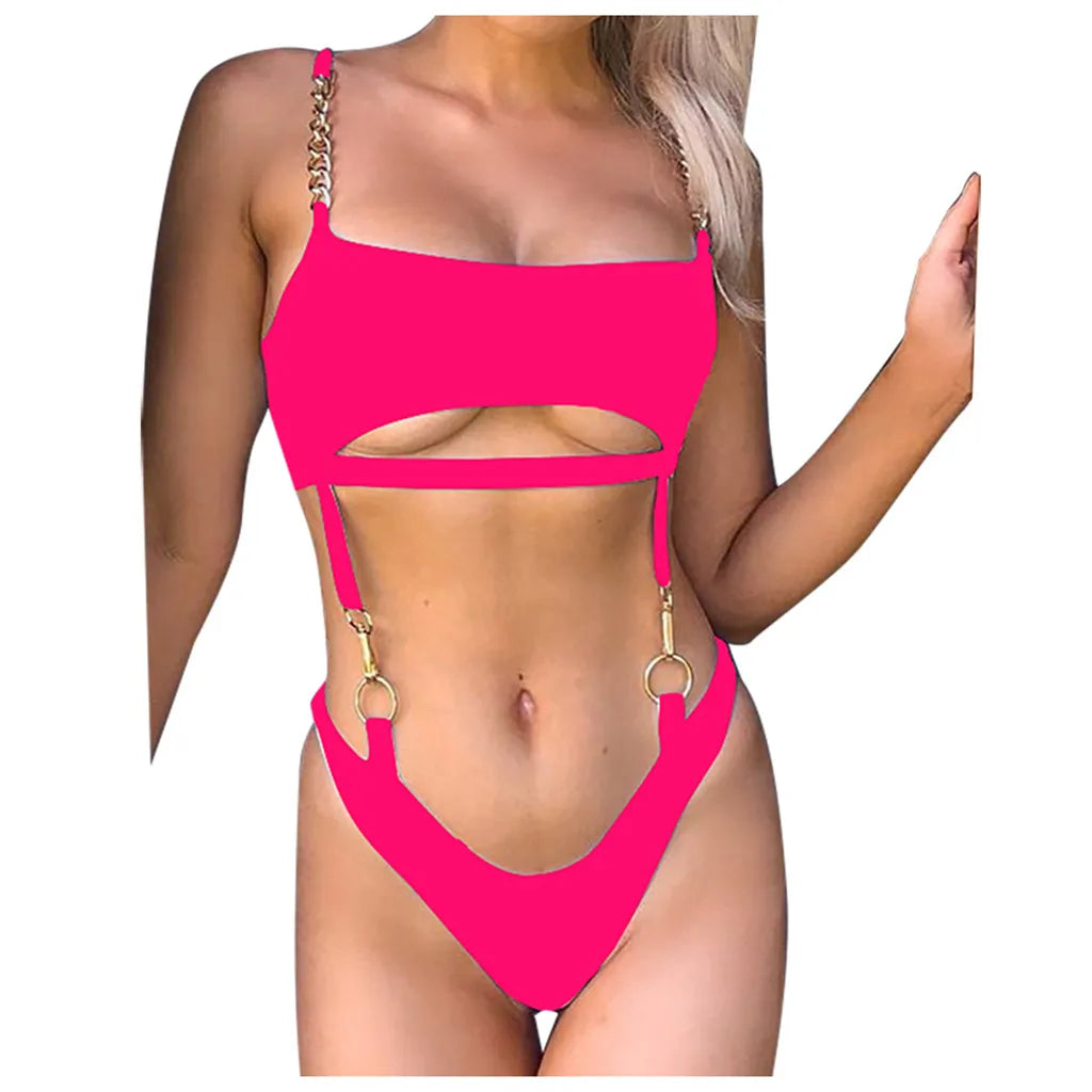 Women Swimwear Bikini Beachwear Set Backless Thong Biquinis Biquinis Beach For Beachwear Vacation Solid Swim Wear One Pieces
