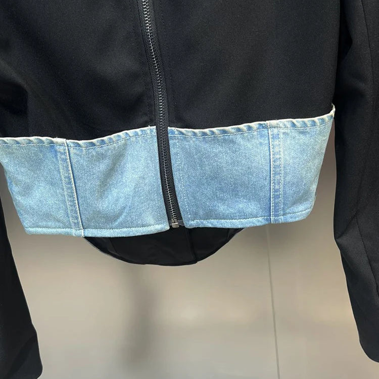 Color Patchwork Belt Casual Blazer For Women Notched Collar Long Sleeve Tunic Temperament Blazers Female Fashion Style