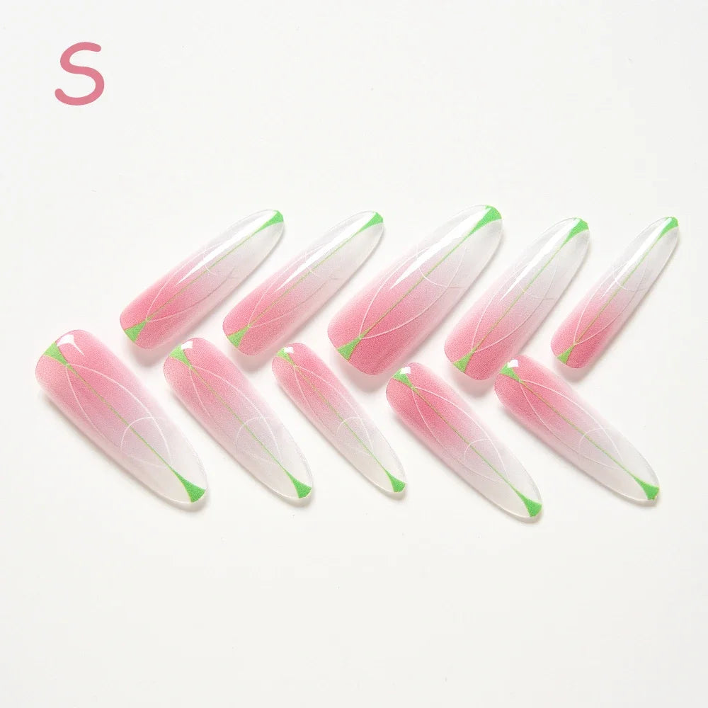 10Pcs/set Lucky Nine-tailed Fox Printed Chinese Style False Nails Long Press-on Acrylic Fakes Nails Adhesive Unique Design