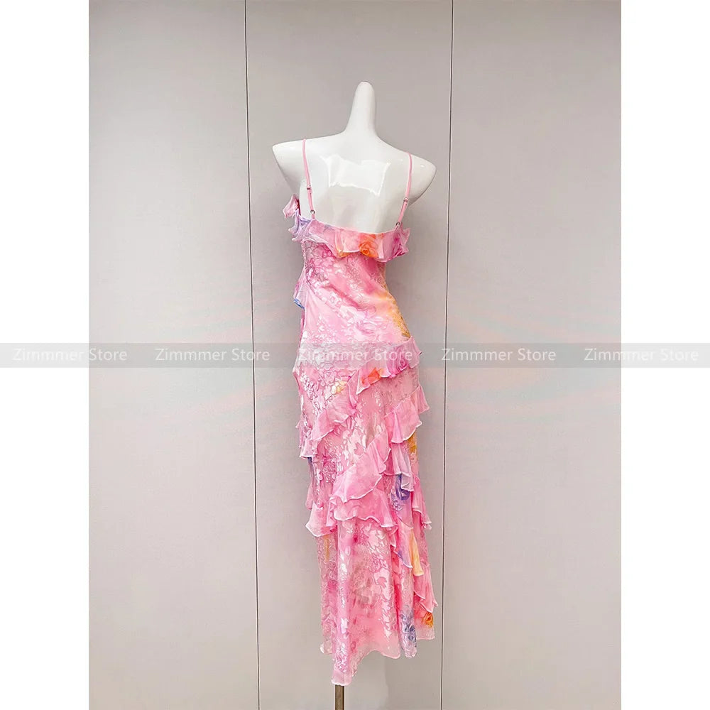 High Quality! Floral Slim Halter Dress Women Summer New Seaside Holiday Beach Ruffle Halter Long Skirt