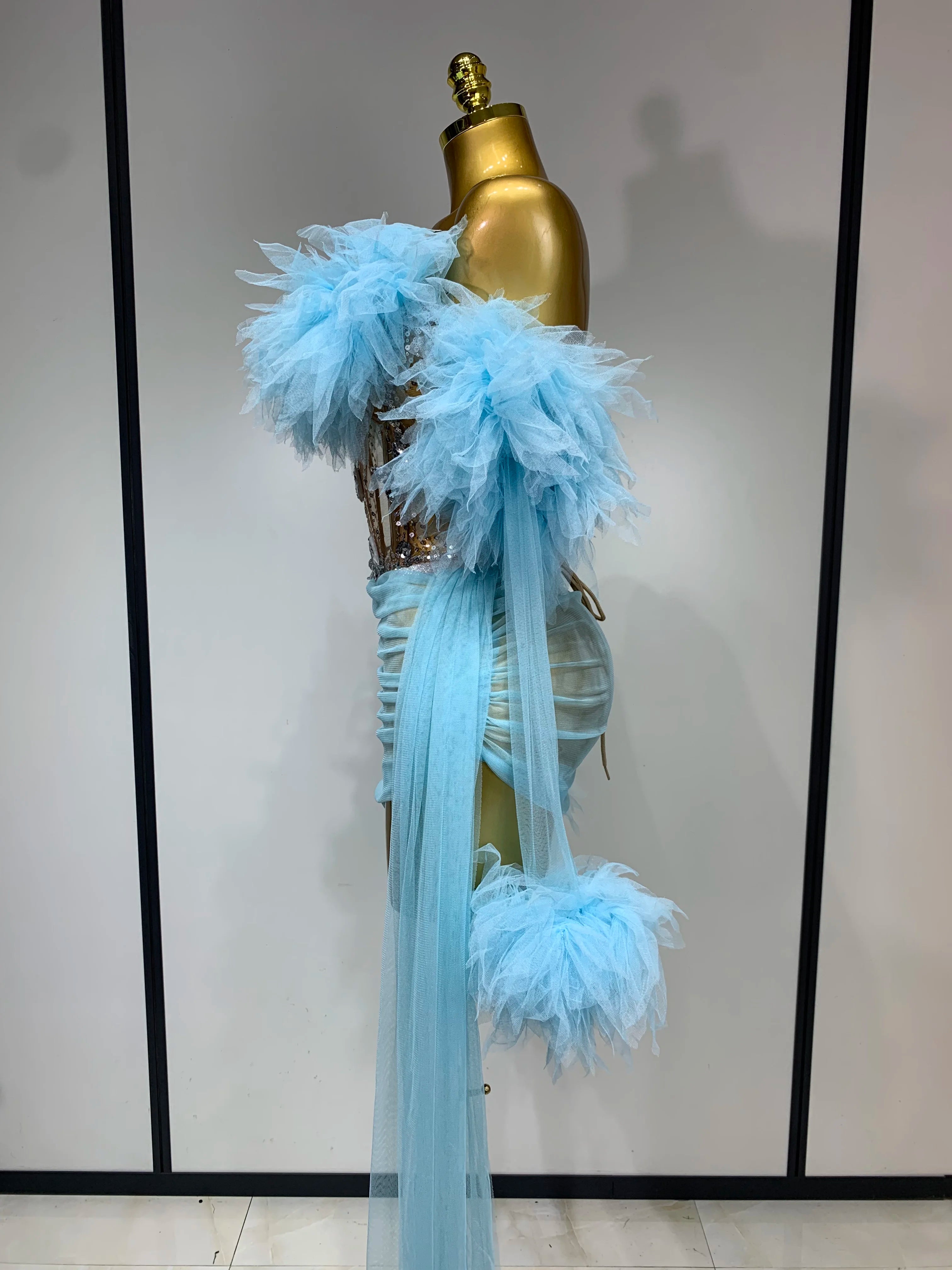 Women Sexy Backless Mesh Transparent Three Pieces Set Performance Dance Costume Nightclub Birthday Photo Shoot Stage Outfit