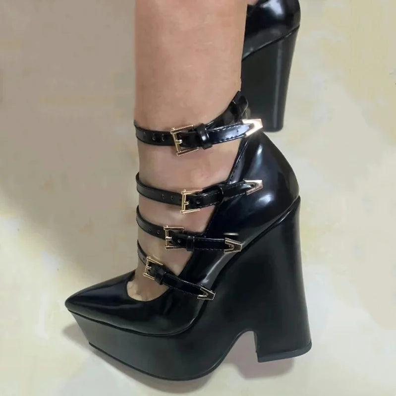 YJXKJY 2023 Spring Autumn Women's Shoes Super High Heel Party Fashion Mary Jane Thick Sole Buckle Show Nightclub Ladies Shoes