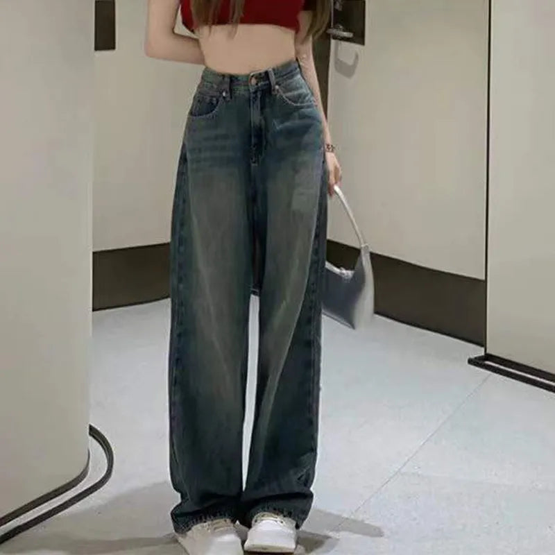 Jeans for Women Vintage Streetwear Baggy Y2K Denim Trousers Female 2024 Spring Summer New High Waist Straight Leg Pants