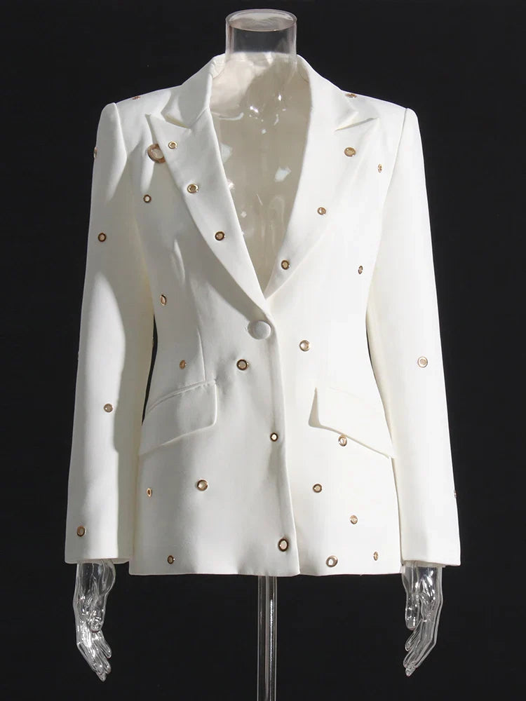 TWOTWINSTYLE Soild Minimalist Sets For Women Turn Down Collar Long Sleeve Patchwork Button Pockets Set Female Fashion Clothing