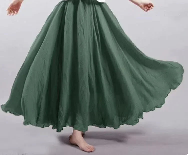 Fashion Cotton Linen Clothes Women Skirts Maxi Y2k Elegant Beach Saia Ropa Mujer Casual Vestido Boho Long Skirt Faldas Harajuku blackish green