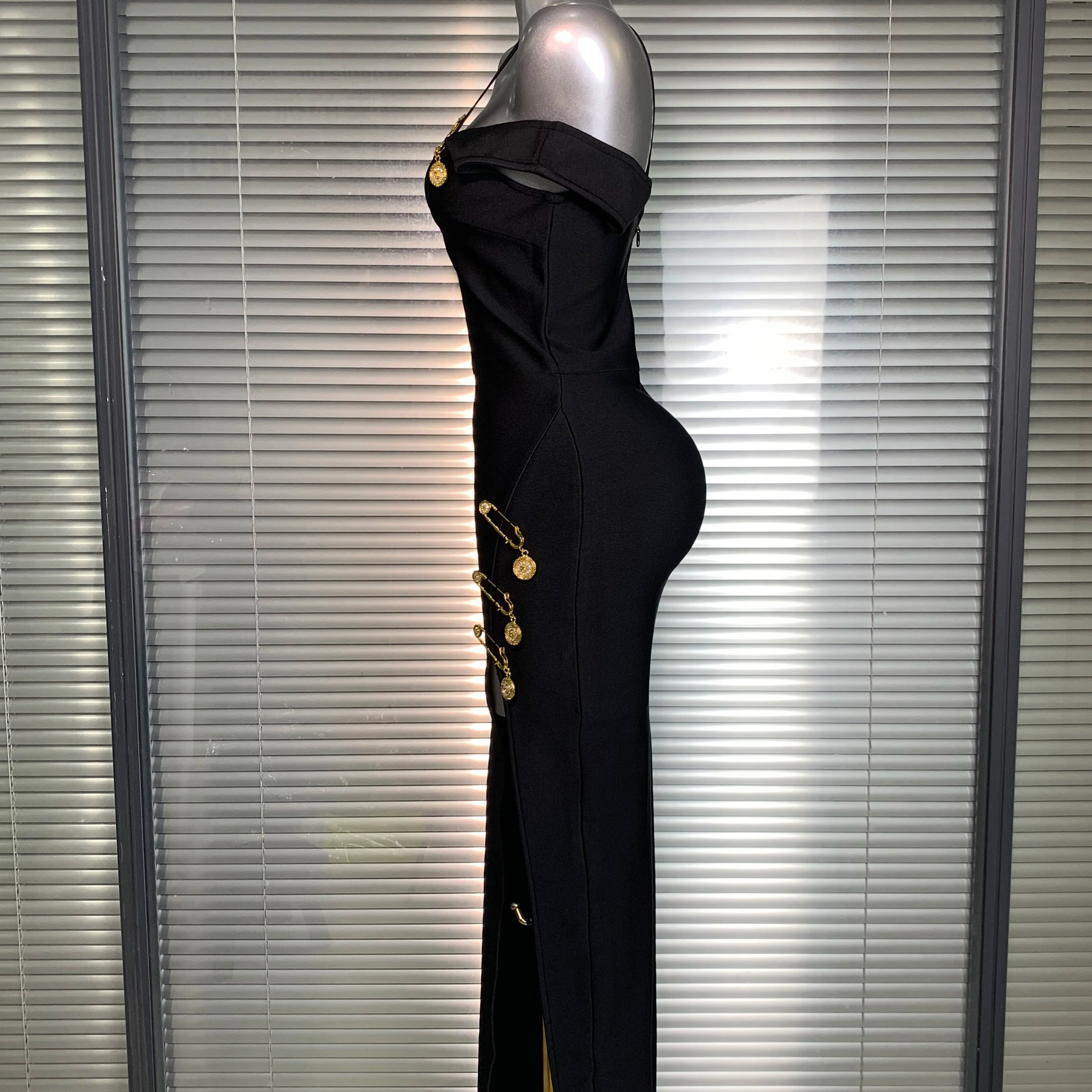 Summer New 2025 Women Sexy Designer Pin Celebrity Black Bandage Dress Split Evening Bodycon Party Dress